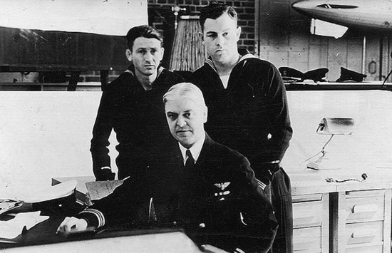 The only three survivors of the USS Akron crash: Moody Erwin (left), Herbert V. Wiley (center), Richard Deal (right)