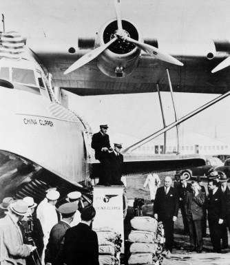China Clipper being loaded with mail before leaving San Francisco on November 22, 1935