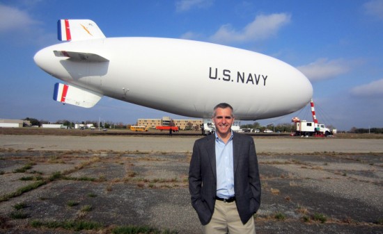 The author, Dan Grossman, with U.S. Navy blimp MZ-3A.
