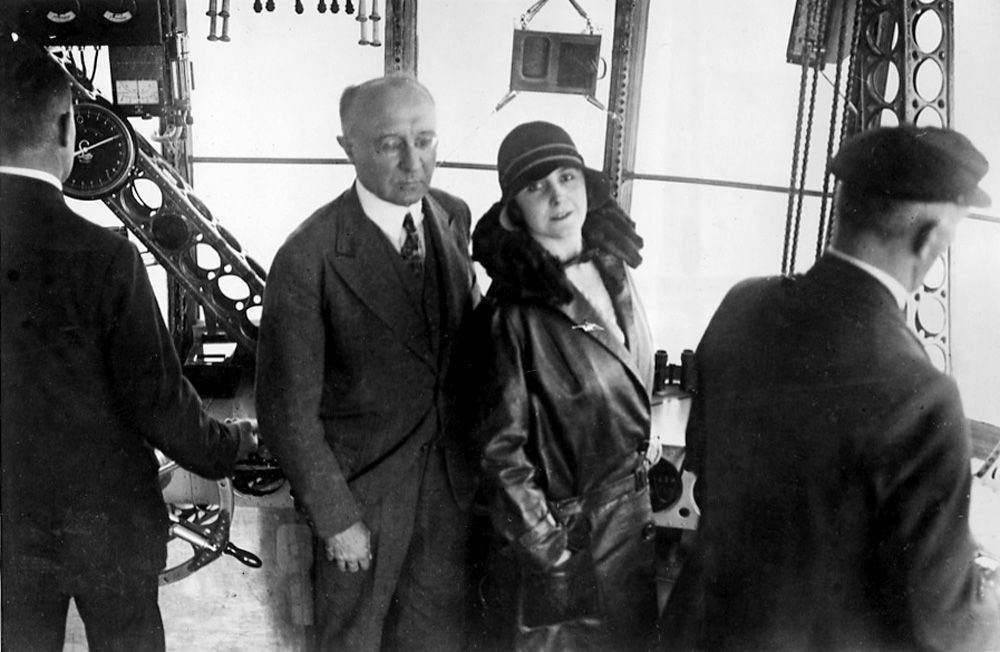 Grace Drummon-Hay and Karl von Wiegand in control car of LZ-127 Graf Zeppelin