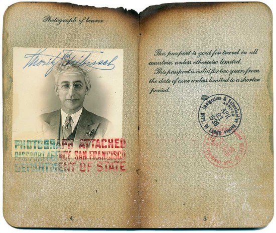 Scorched passport of Hindenburg passenger Moritz Feibusch