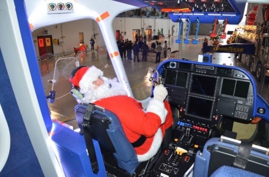 Santa Claus in Goodyear's newest airship, the Zeppelin NT "Wingfoot One" 