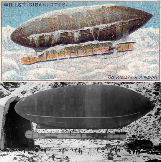 Cigarette card and photograph of Wellman's polar airship