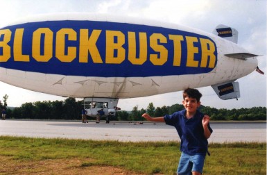The author's son excited about a ride in one of the Lightship Group's blimps.