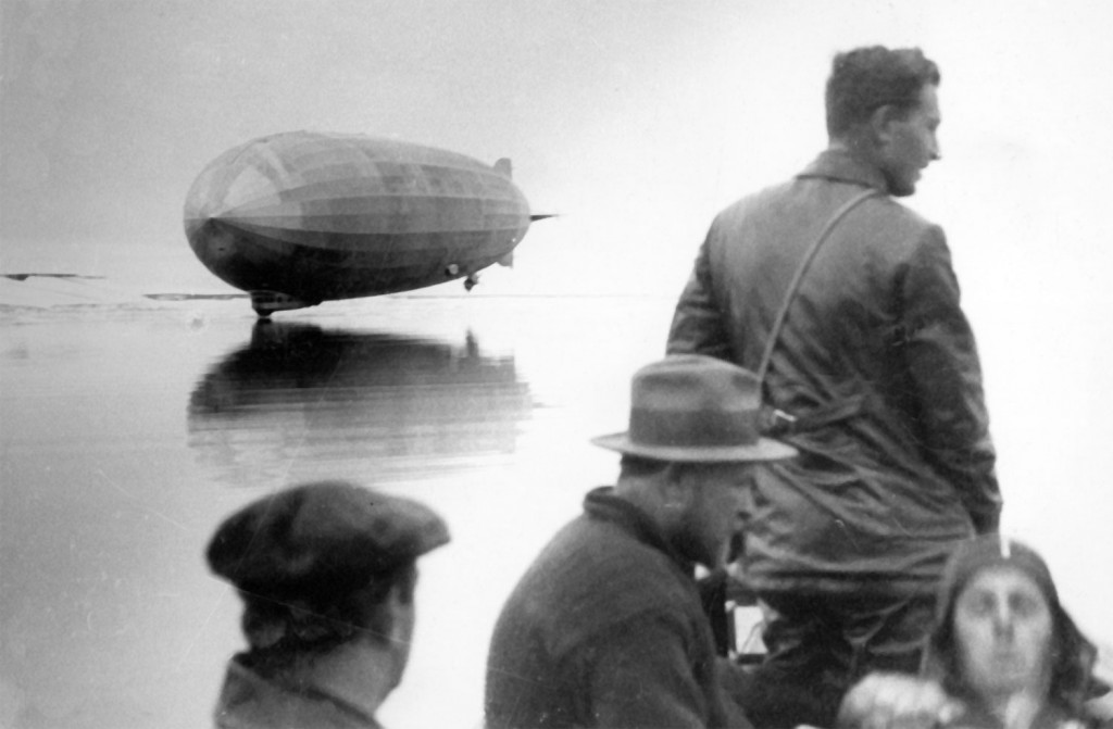 LZ-127 and the boat from the Soviet icebreaker Malygin at Franz-Josef Land in the Arctic