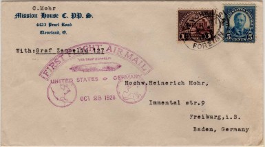 First flight of Graf Zeppelin from United States to Germany, October 29 - November 1, 1928. (Sieger 22B)