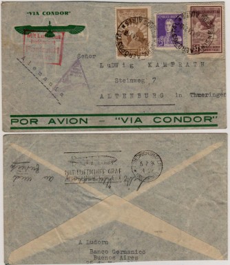 Commercial mail, Argentina to Germany, June 23-July 6, 1934.  (Sieger 256)