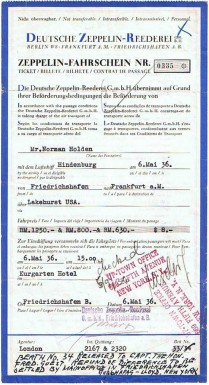 Ticket for Hindenburg's maiden voyage to the United States