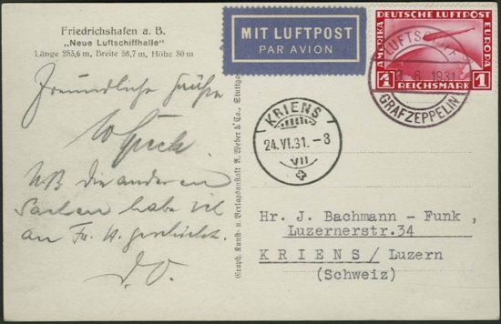Lot 3215- Postcard from Hindenburg radio officer Willy Speck