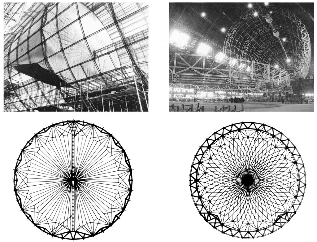 Design of main rings of Hindenburg (left) and Akron/Macon (right)
