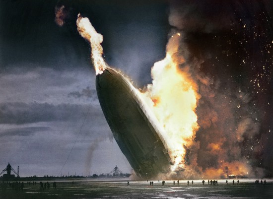 Colorized Hindenburg disaster photograph