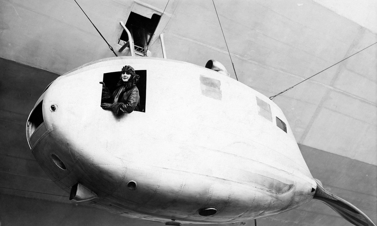 Grace Drummond Hay in engine car of LZ-127
