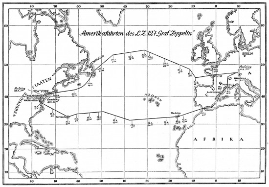 Graf Zeppelin first atlantic flight map