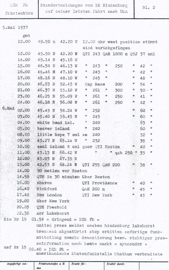 Excerpt of Hindenburg log for May 5-6, 1937